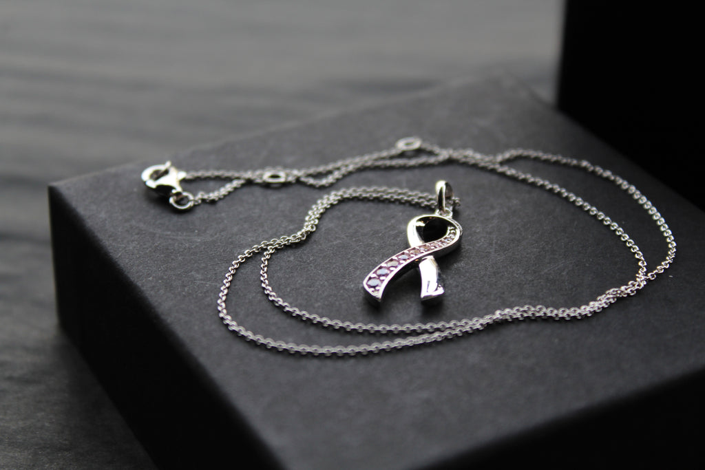 Pink CZ Ribbon Necklace