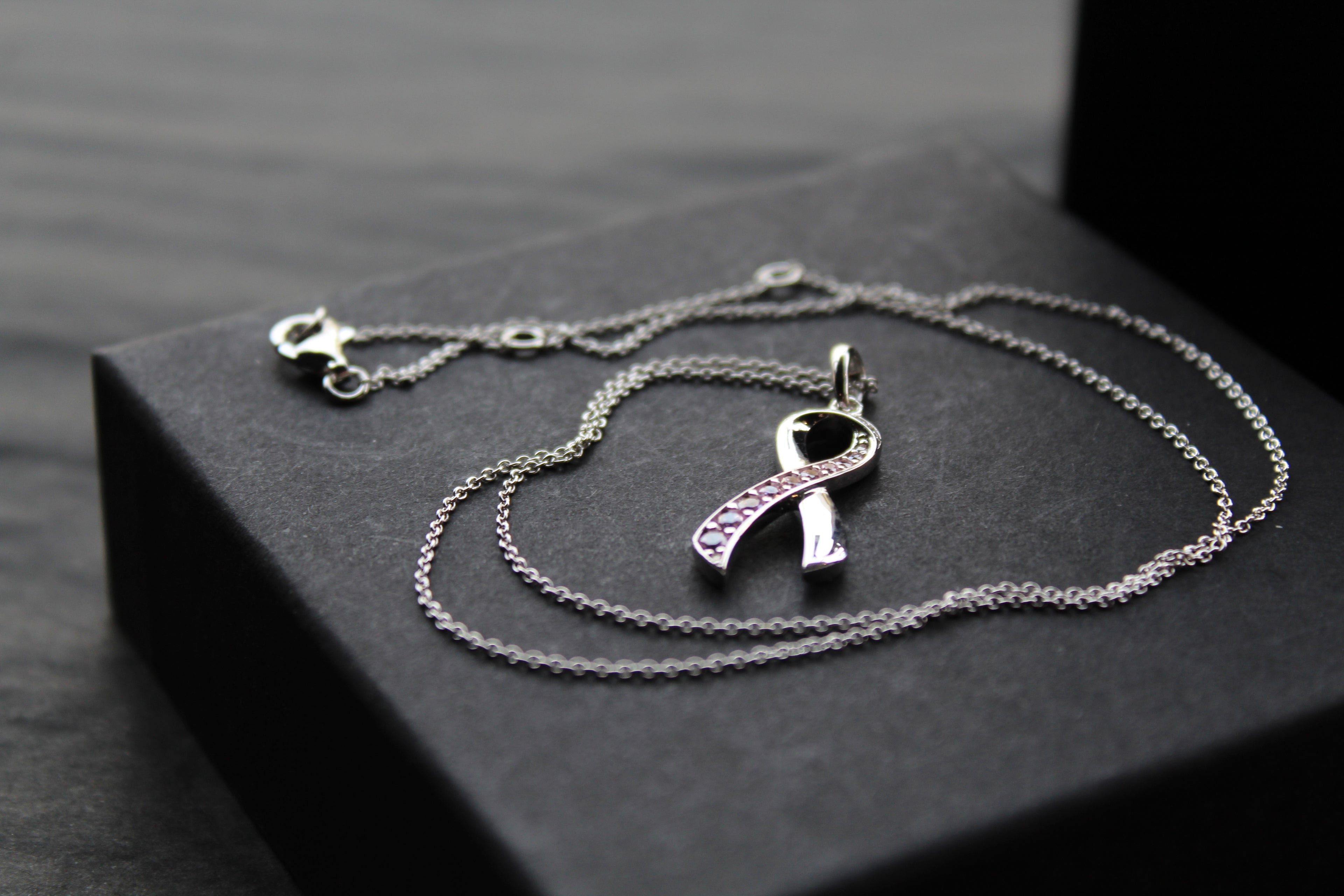 Pink CZ Ribbon Necklace