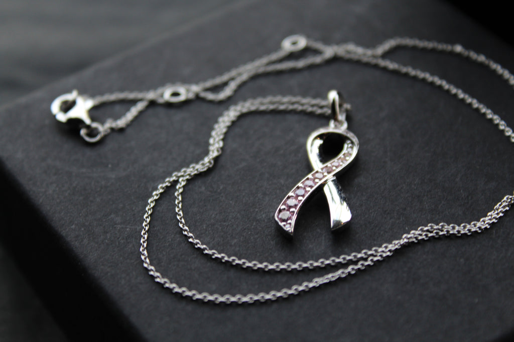 Pink CZ Ribbon Necklace