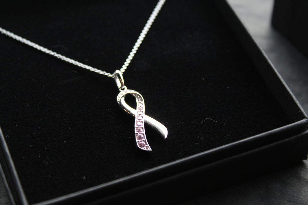 Pink CZ Ribbon Necklace