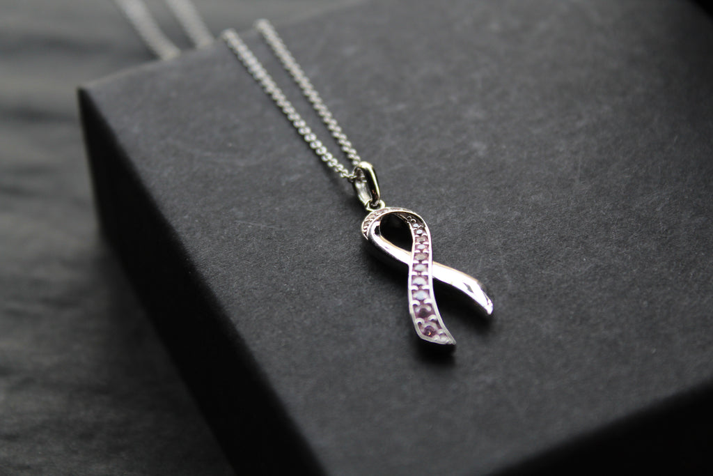 Pink CZ Ribbon Necklace