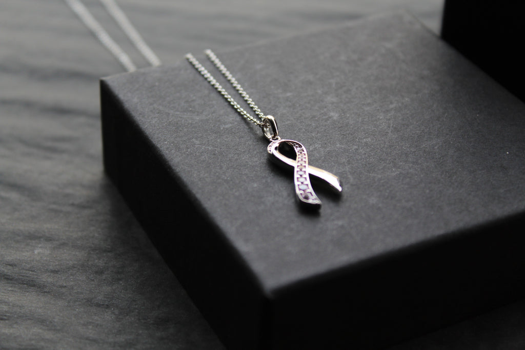 Pink CZ Ribbon Necklace