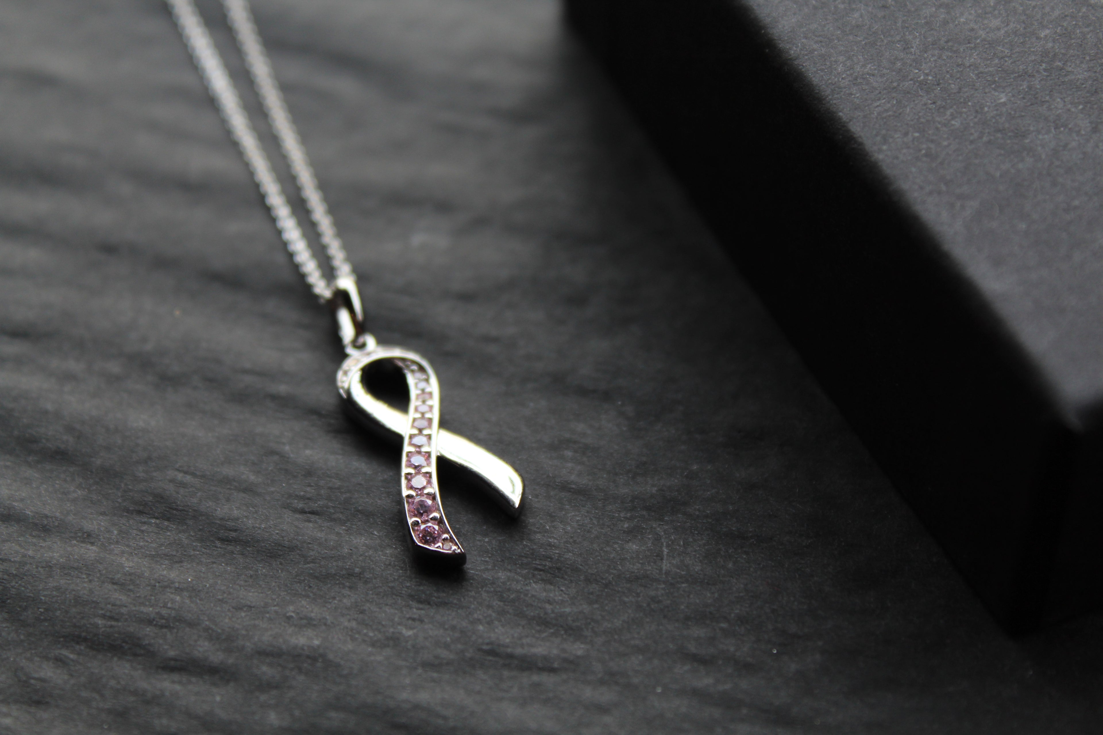 Pink CZ Ribbon Necklace