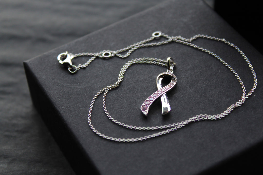 Pink CZ Ribbon Necklace