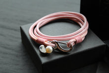 Load image into Gallery viewer, Pink Leather Rope Bracelet with Shrimp Clasp and Pearl Charm
