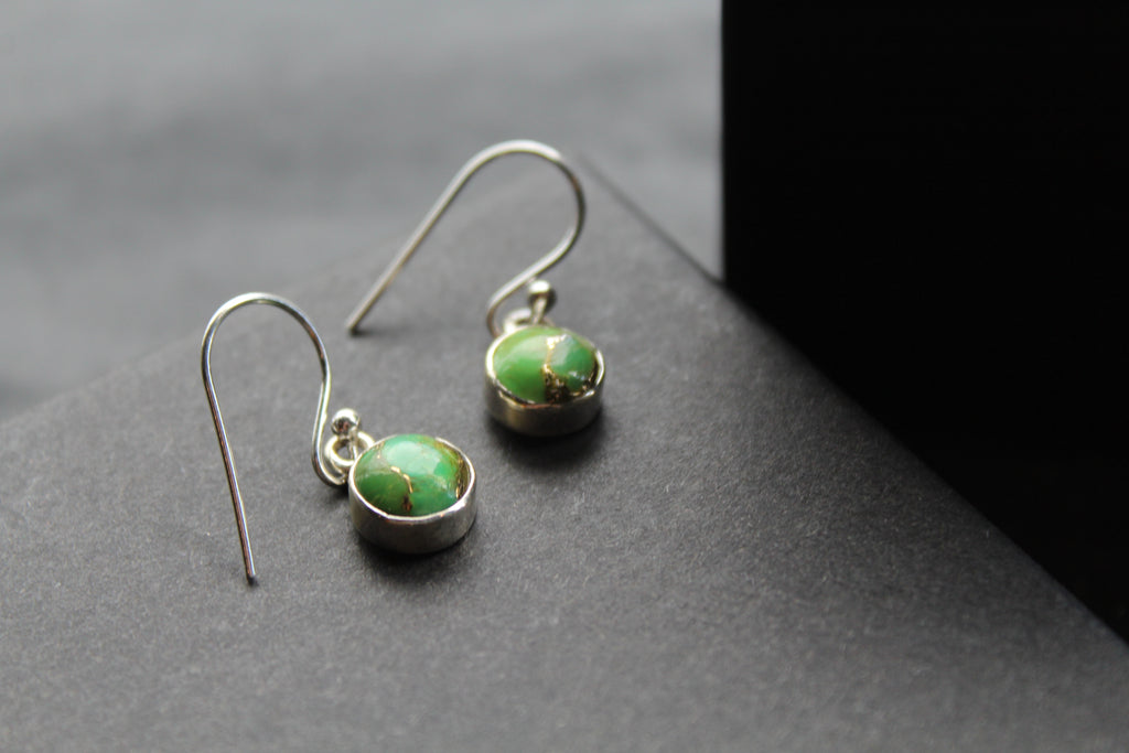 Purple or Green Copper Turquoise Round Earrings
