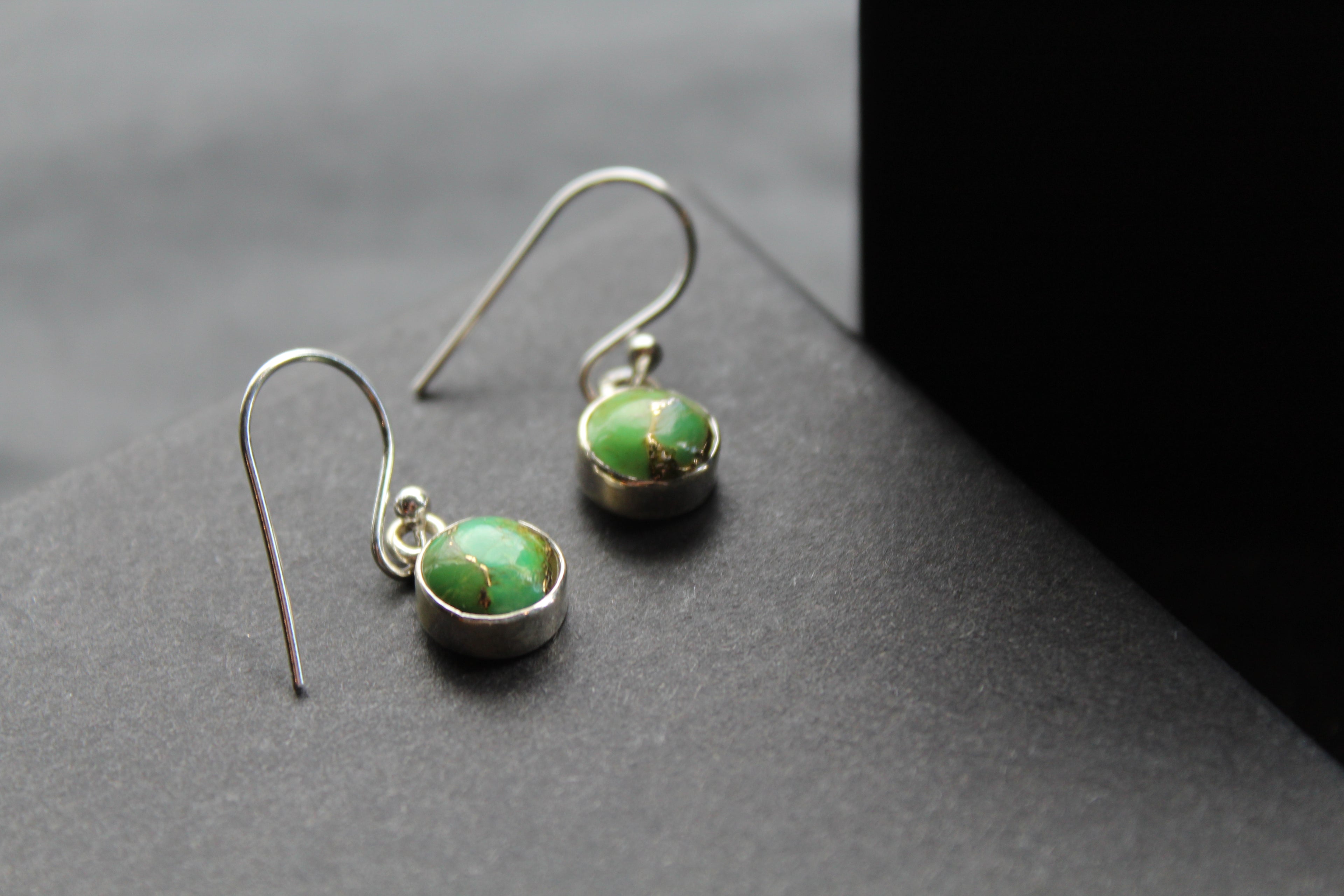 Purple or Green Copper Turquoise Round Earrings