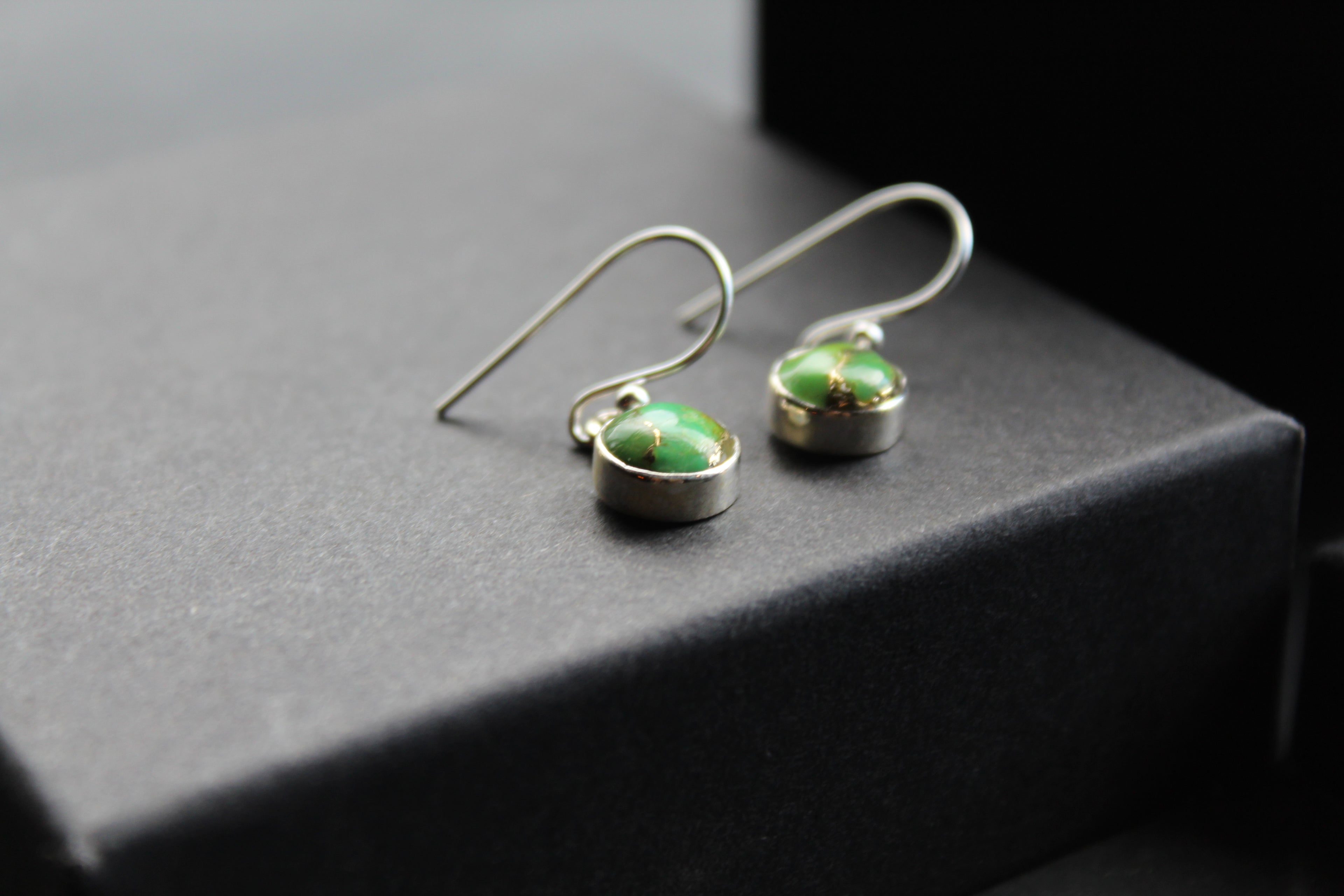 Purple or Green Copper Turquoise Round Earrings