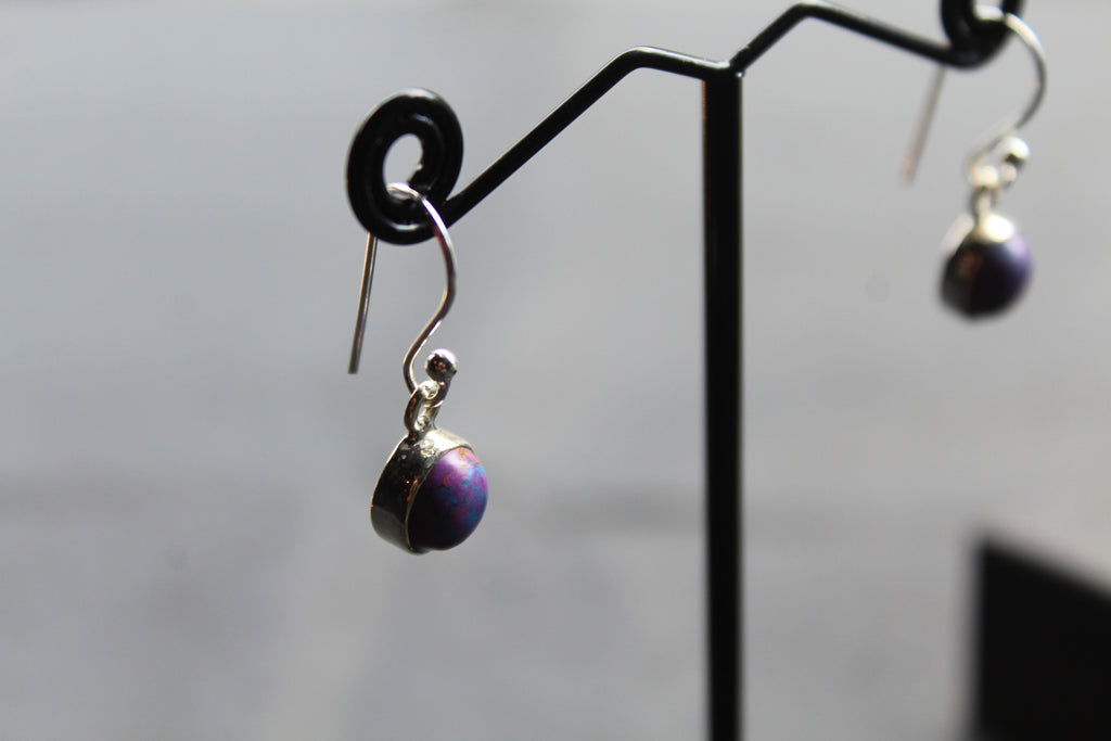 Purple or Green Copper Turquoise Round Earrings
