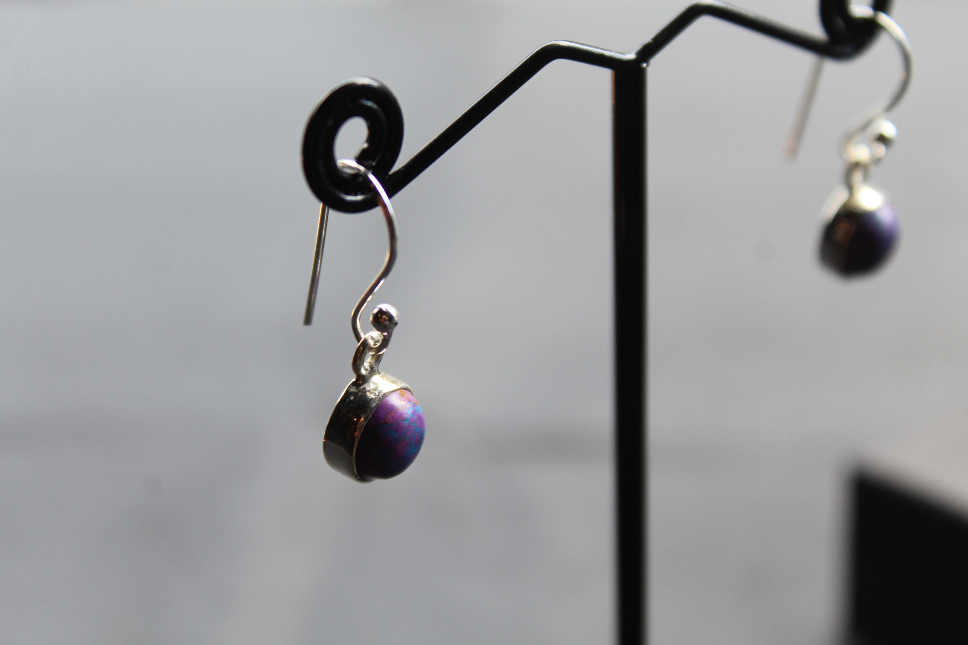 Purple or Green Copper Turquoise Round Earrings