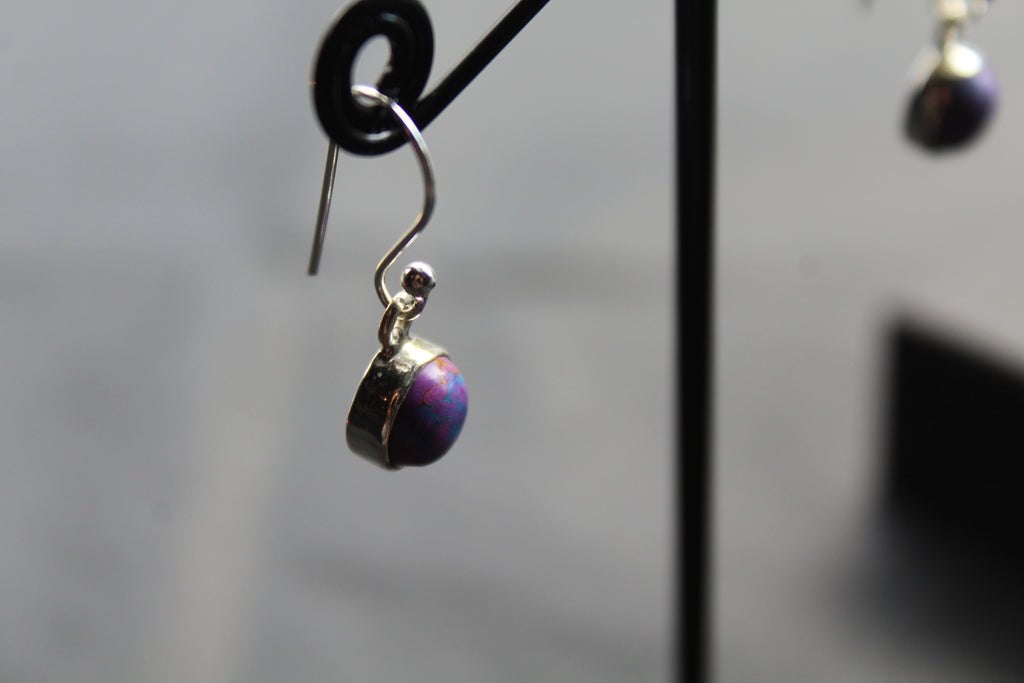 Purple or Green Copper Turquoise Round Earrings