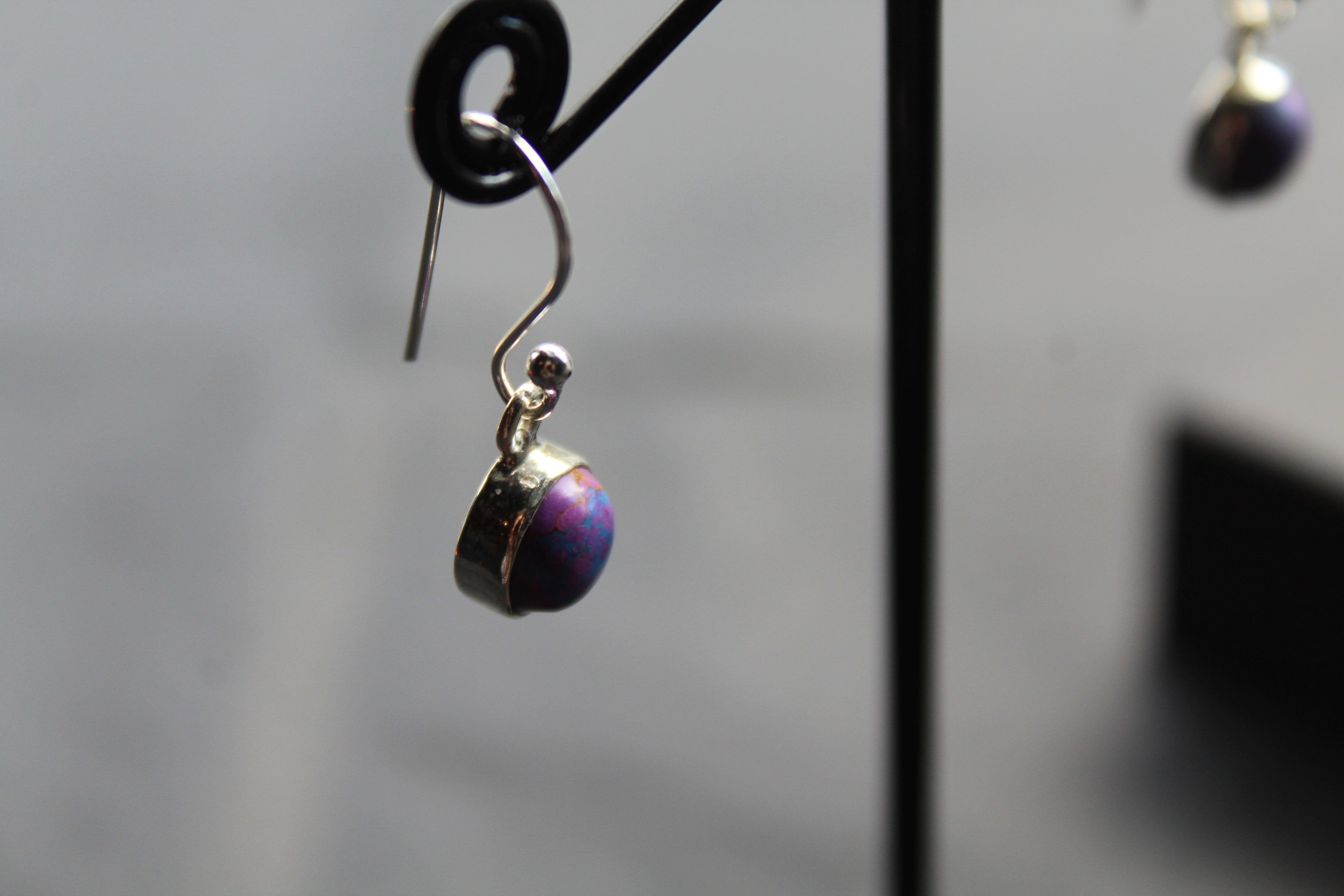 Purple or Green Copper Turquoise Round Earrings