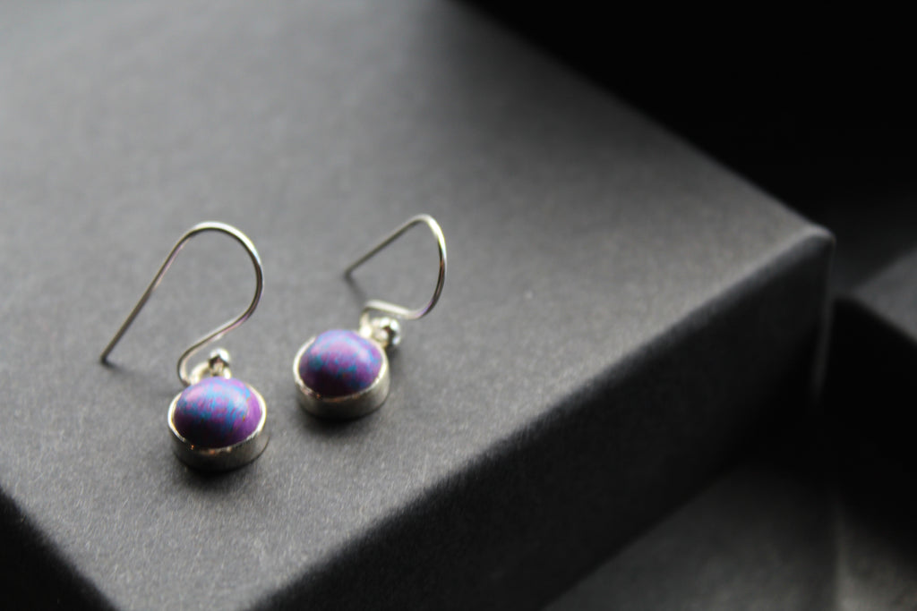 Purple or Green Copper Turquoise Round Earrings