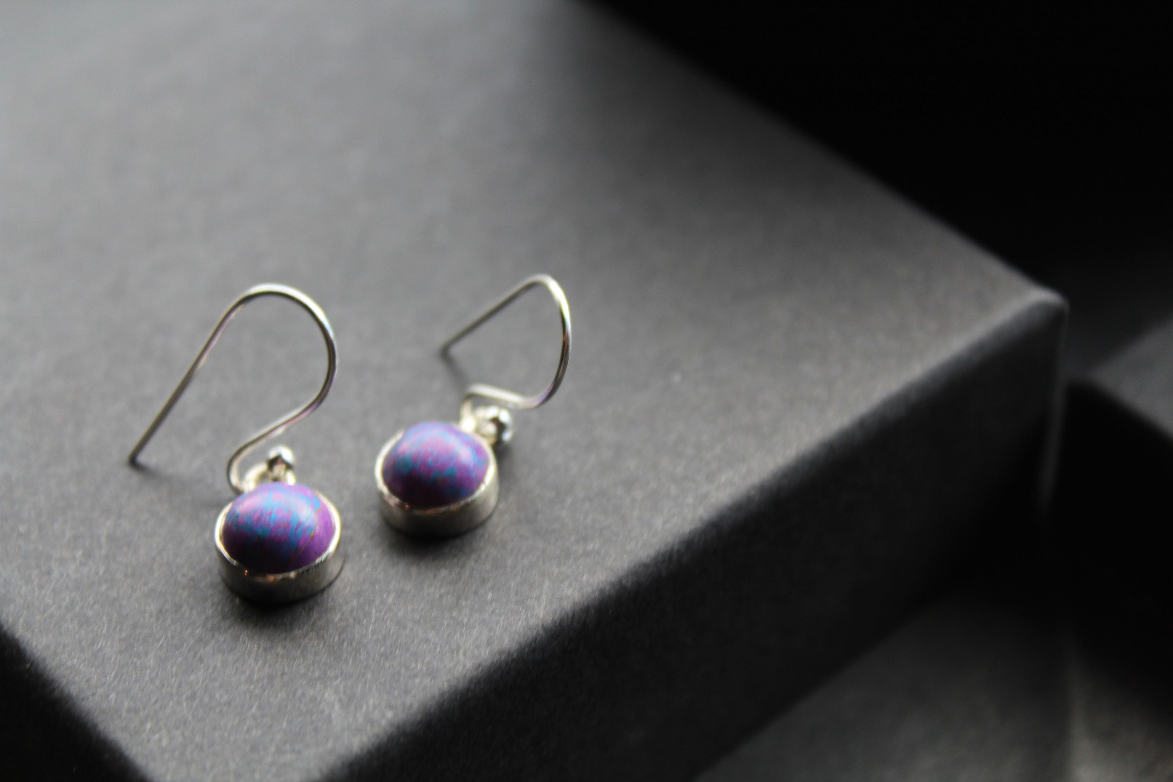 Purple or Green Copper Turquoise Round Earrings