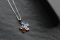 Rainbow Cubic Zirconia Flower Pendant with 16-18" Silver Chain