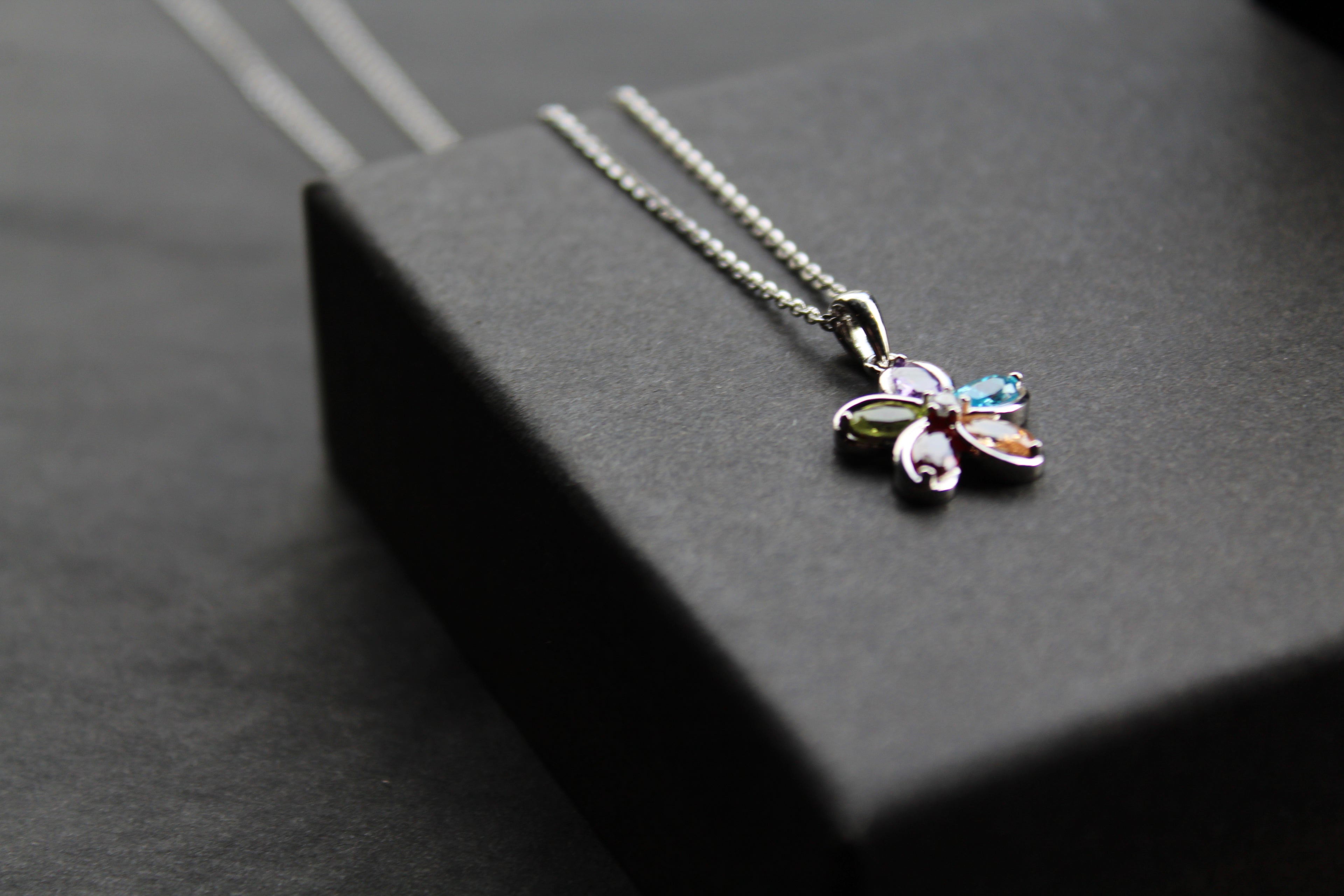 Rainbow Cubic Zirconia Flower Pendant with 16-18" Silver Chain