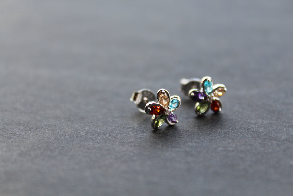 Rainbow Cubic Zirconia Flower Studs