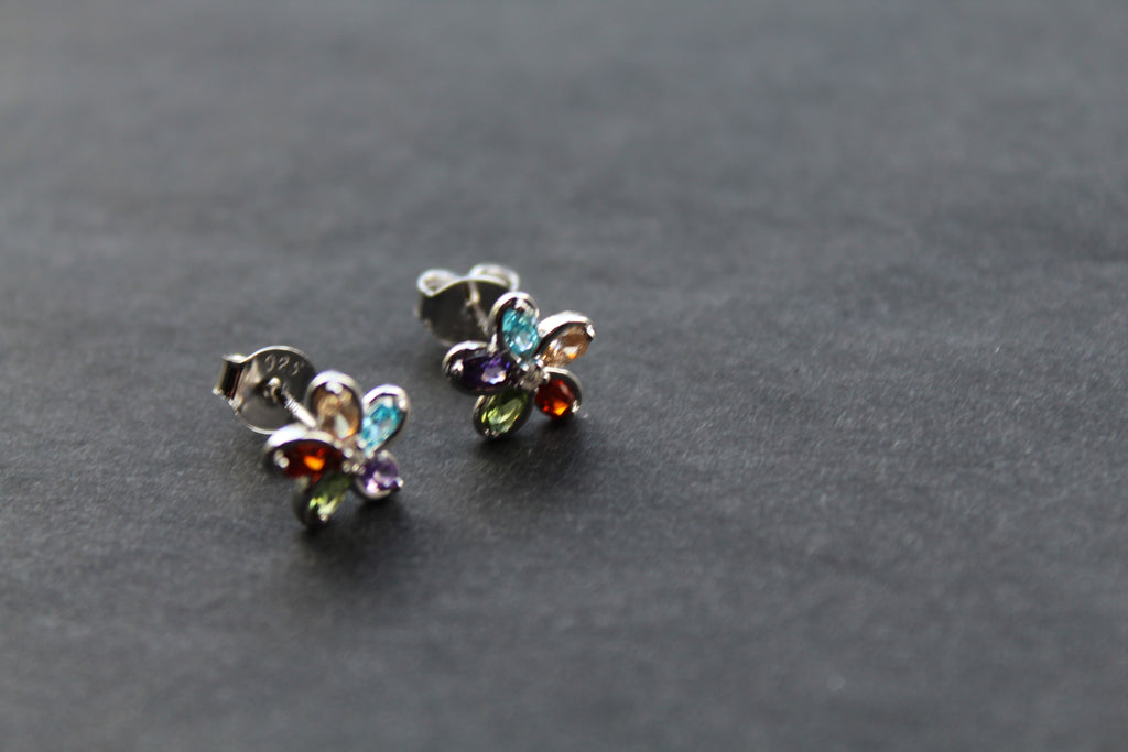 Rainbow Cubic Zirconia Flower Studs
