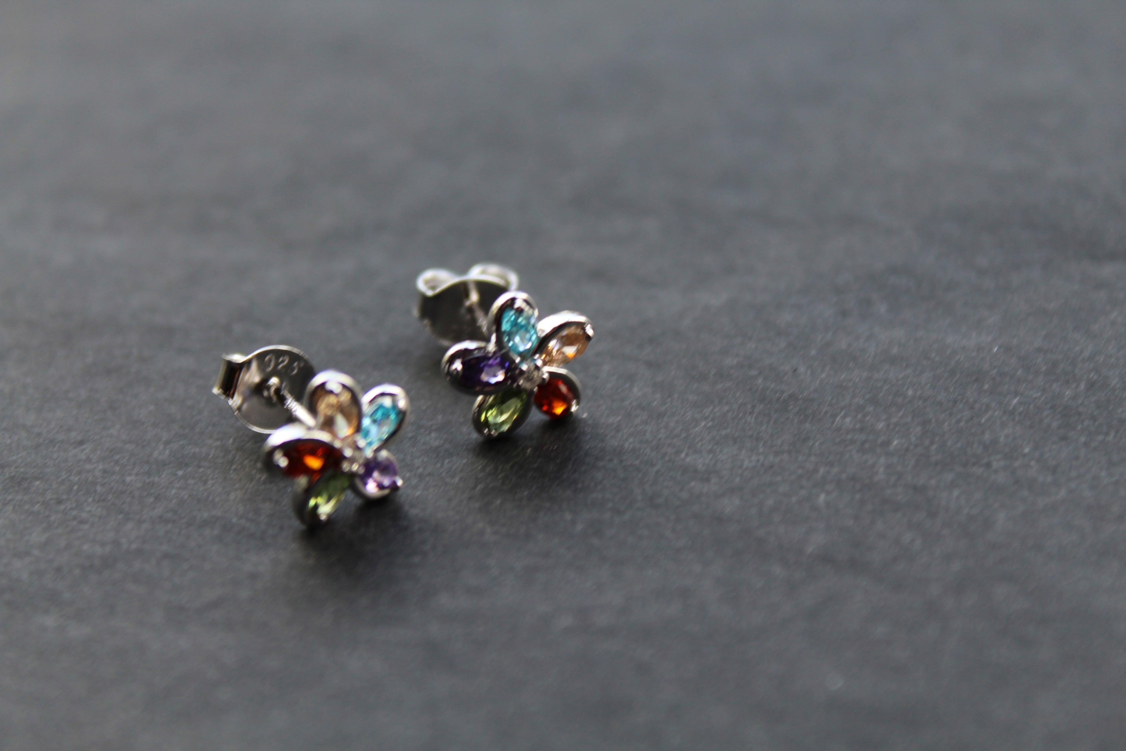Rainbow Cubic Zirconia Flower Studs