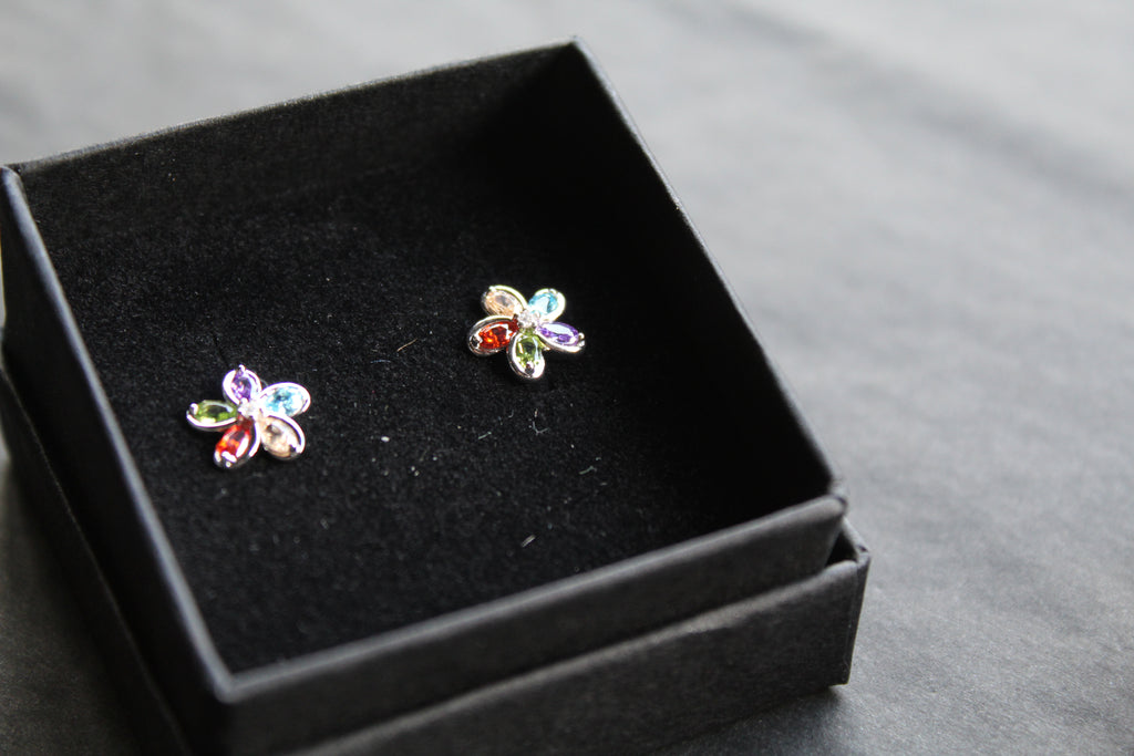 Rainbow Cubic Zirconia Flower Studs