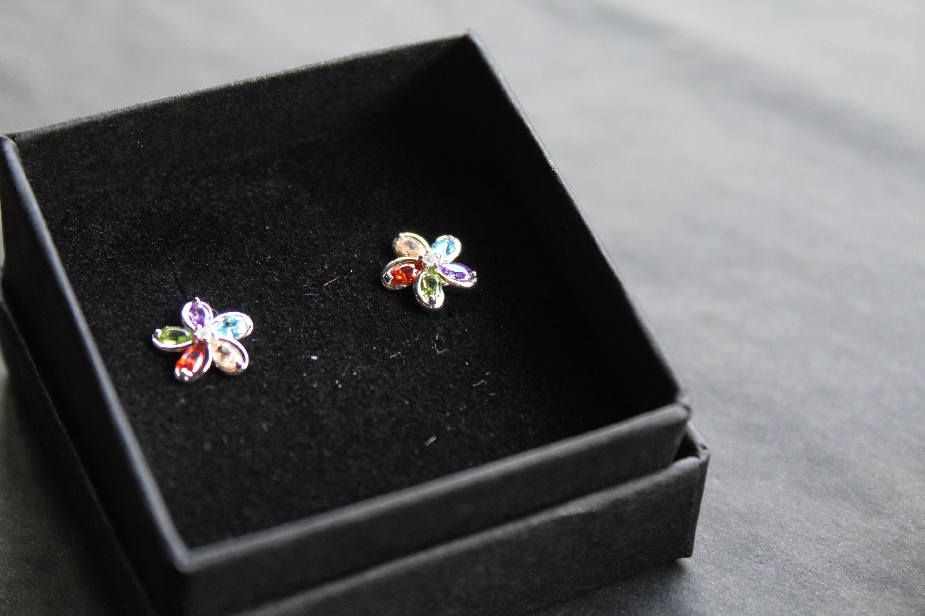 Rainbow Cubic Zirconia Flower Studs