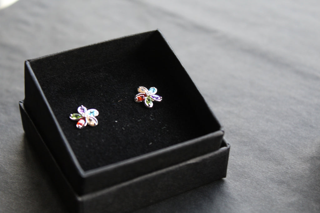 Rainbow Cubic Zirconia Flower Studs