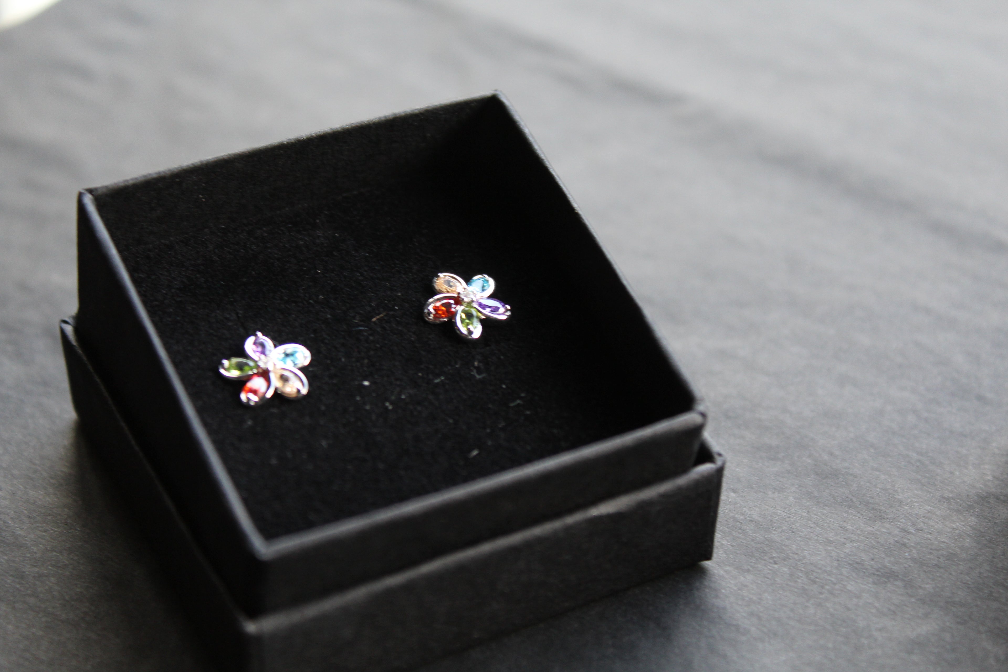 Rainbow Cubic Zirconia Flower Studs