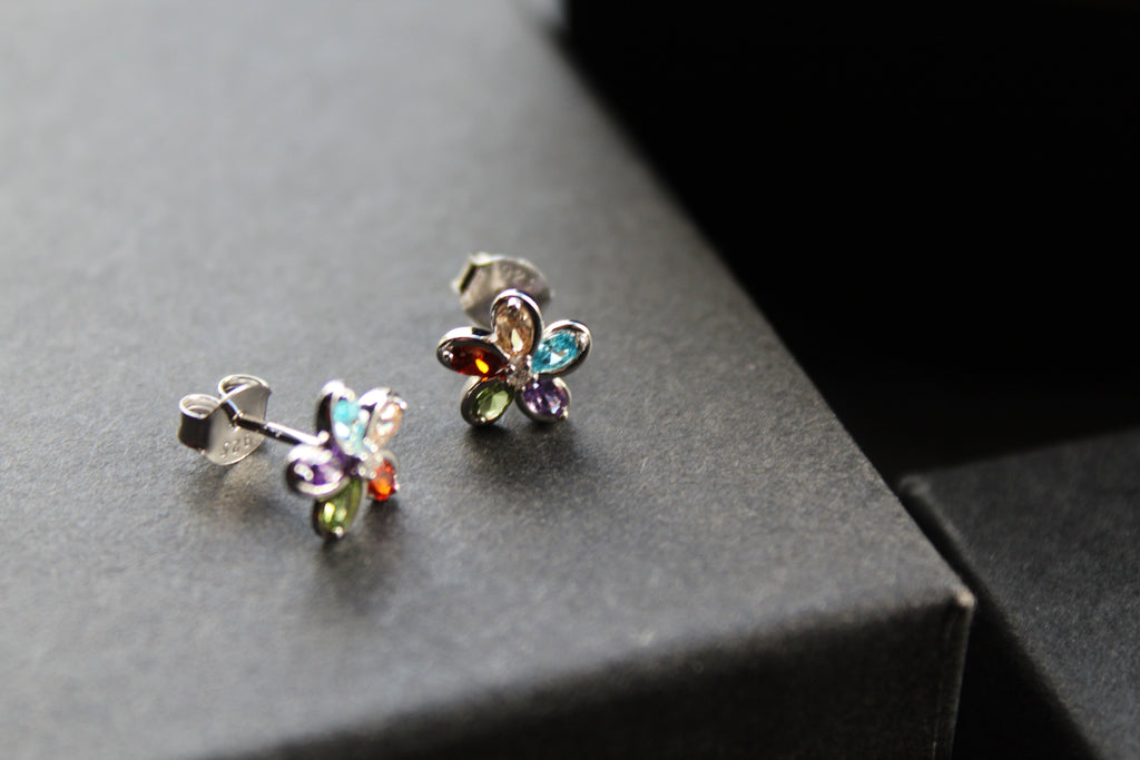 Rainbow Cubic Zirconia Flower Studs