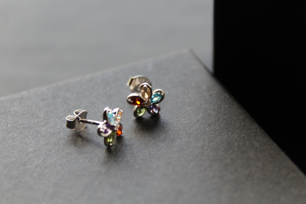 Rainbow Cubic Zirconia Flower Studs