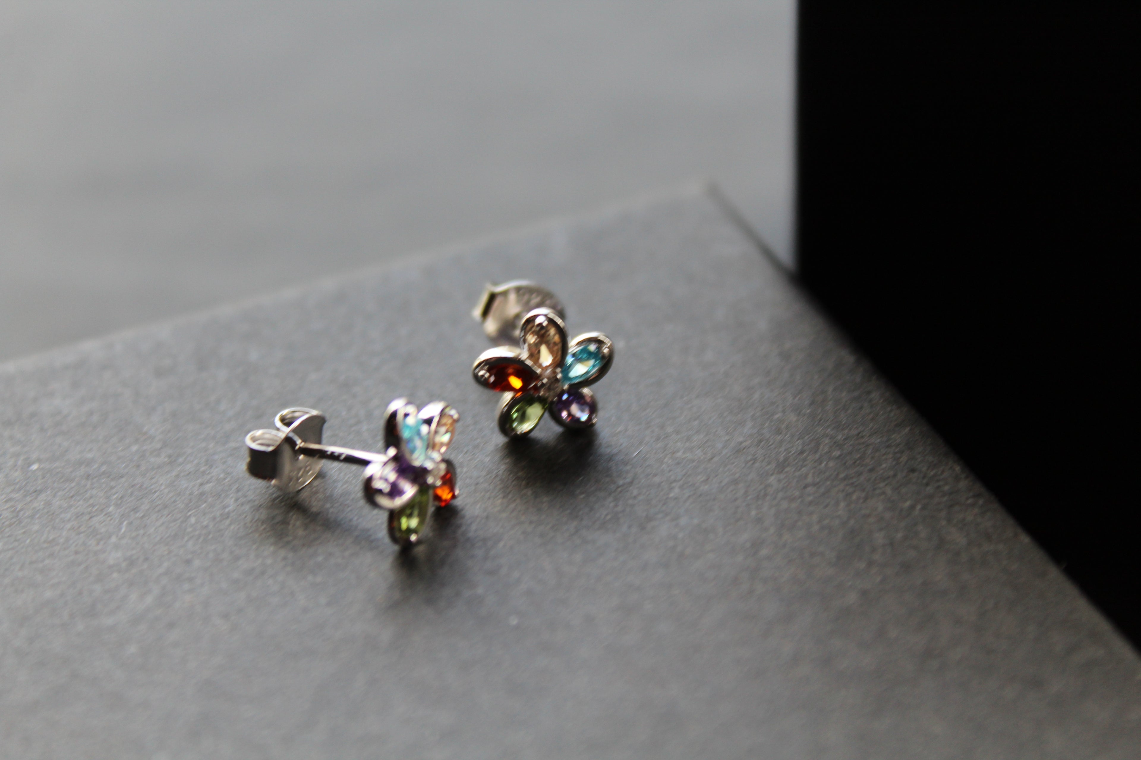 Rainbow Cubic Zirconia Flower Studs