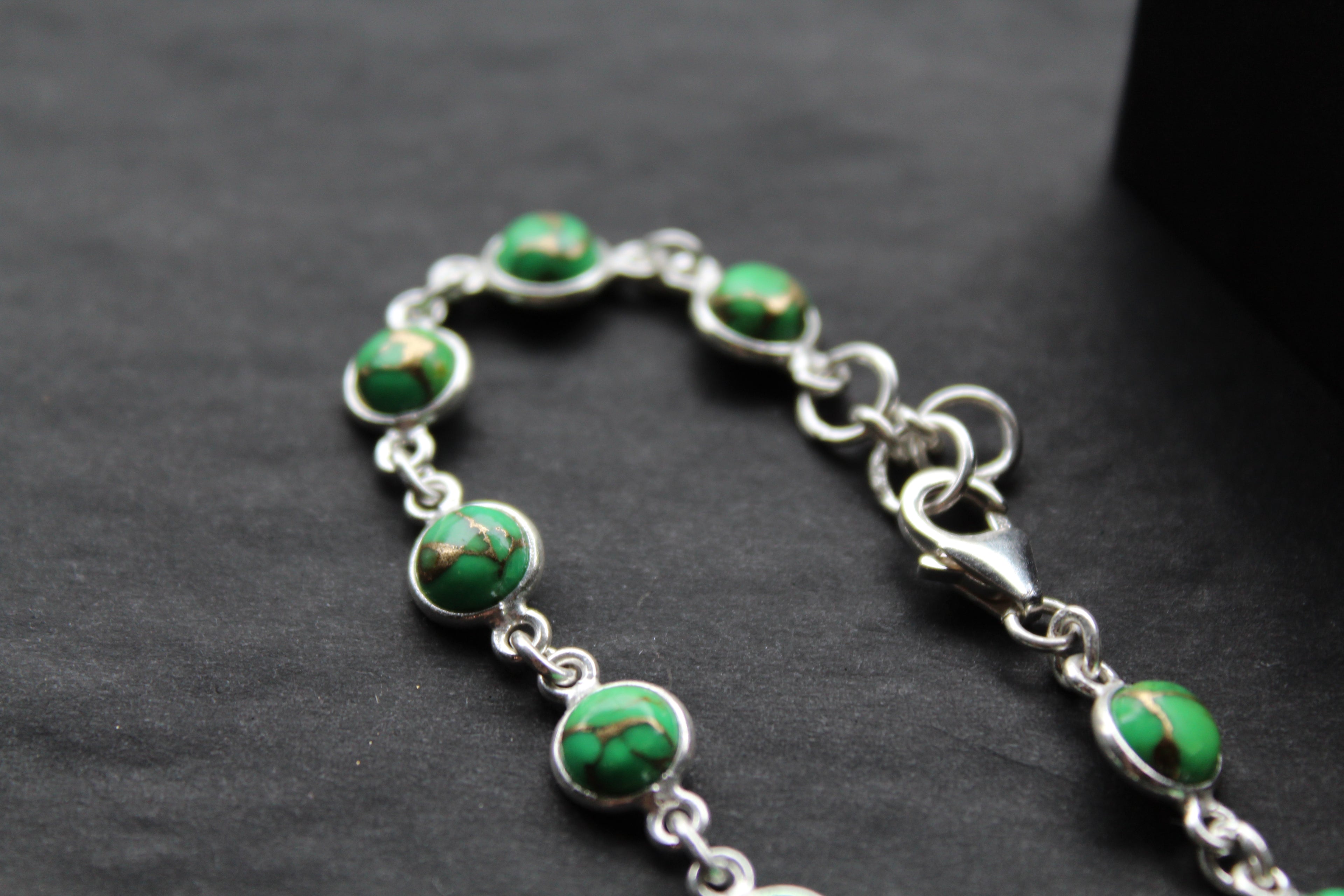 Round Green Mohave Turquoise and Silver Bracelet