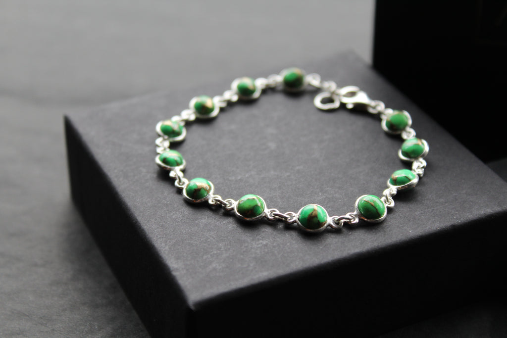 Round Green Mohave Turquoise and Silver Bracelet
