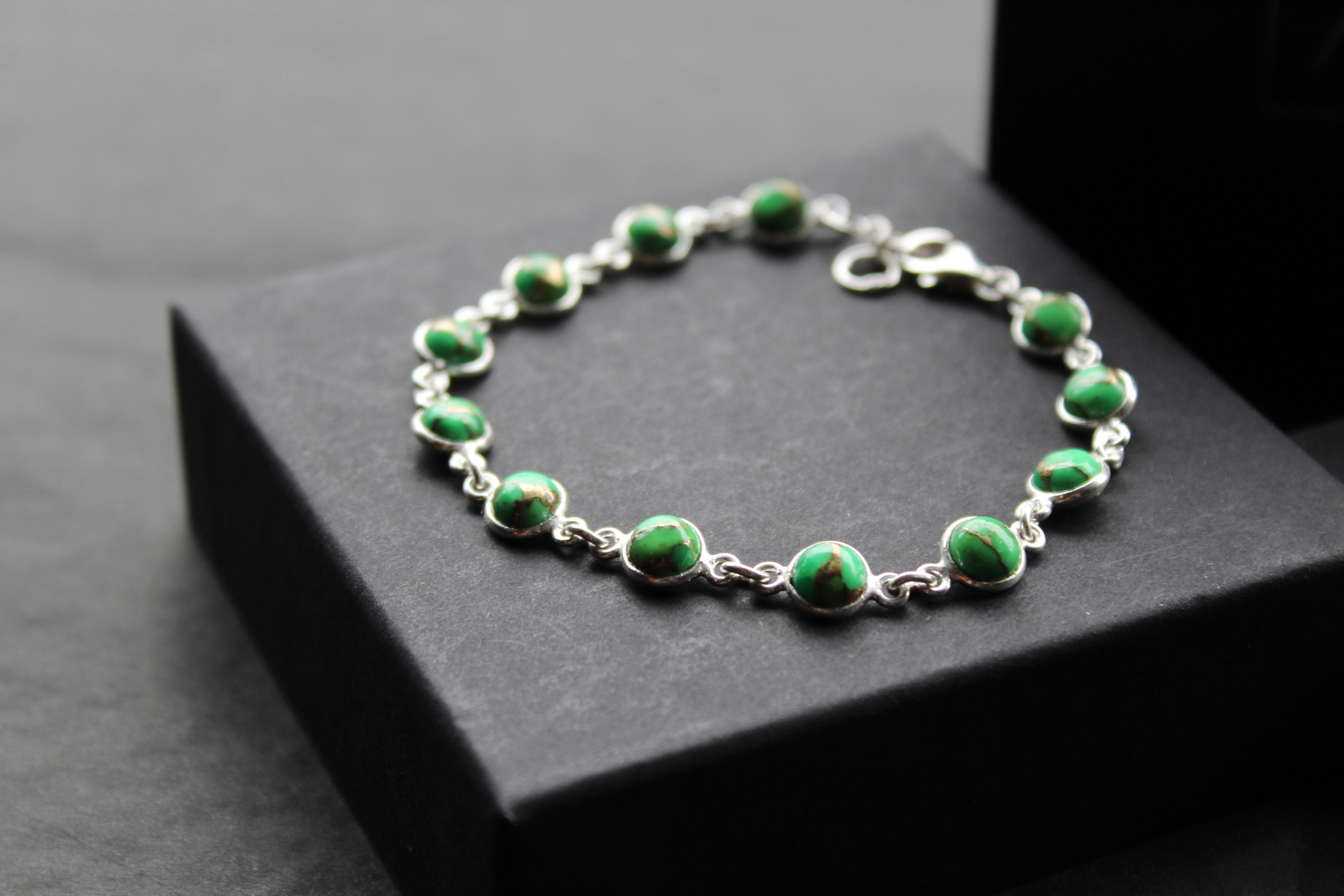Round Green Mohave Turquoise and Silver Bracelet