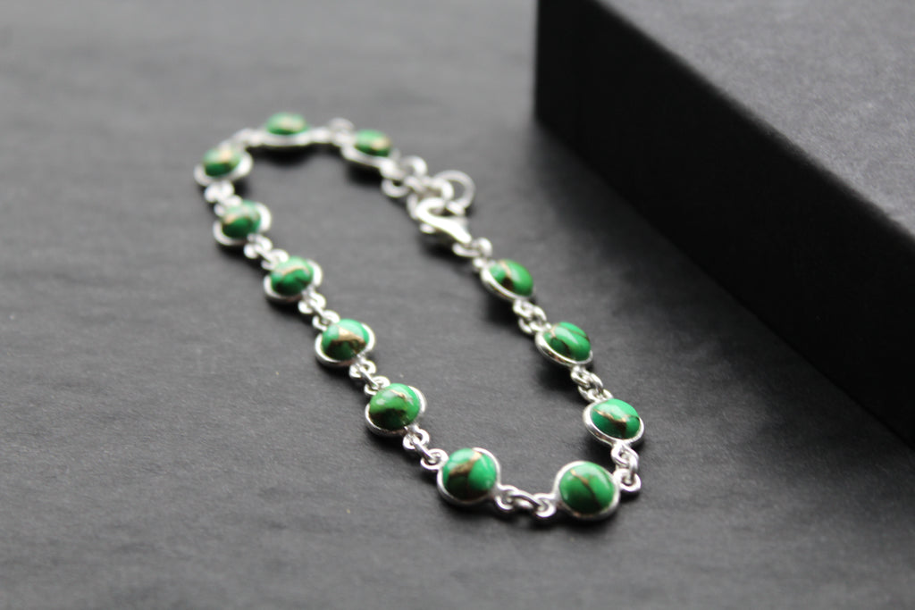 Round Green Mohave Turquoise and Silver Bracelet