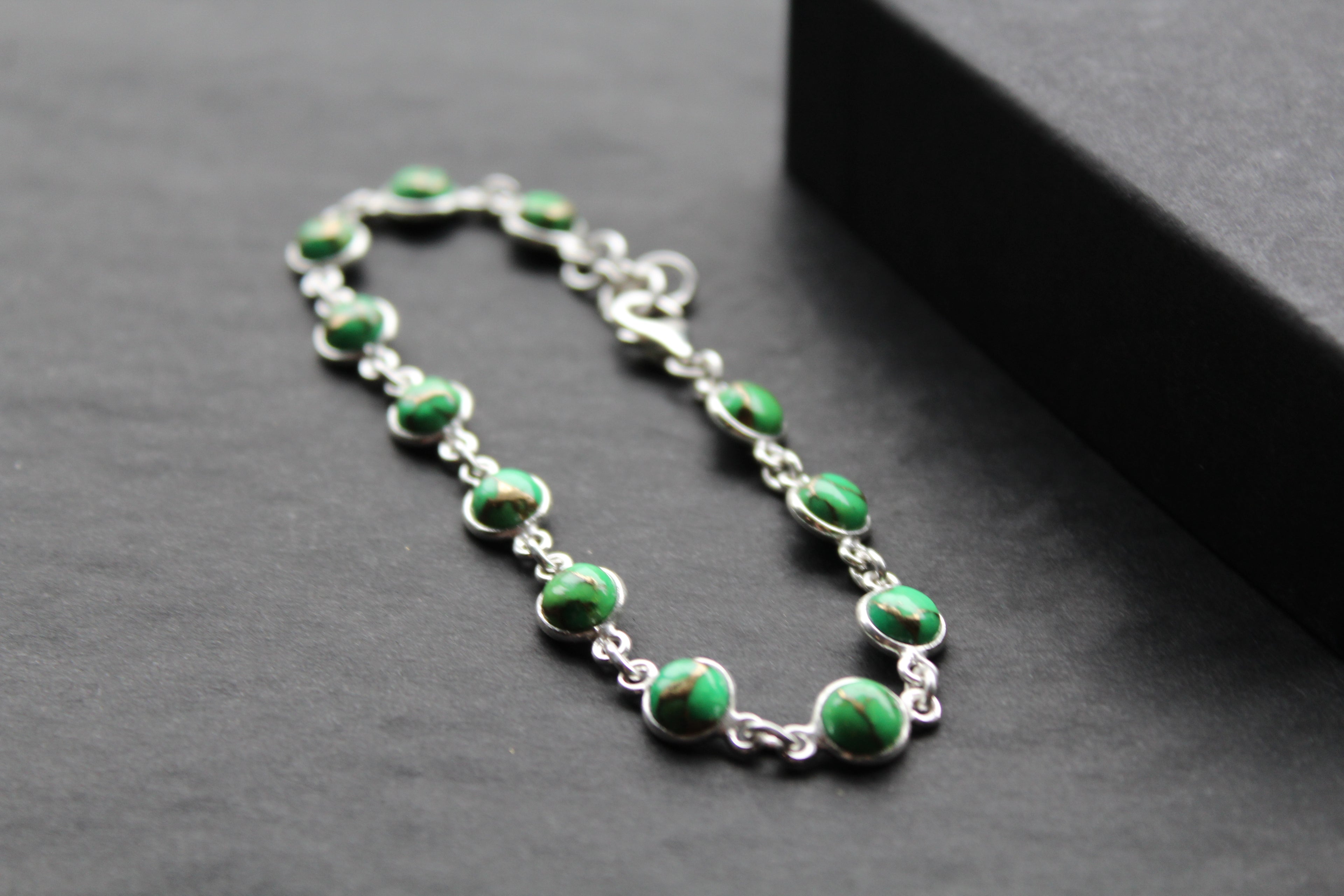 Round Green Mohave Turquoise and Silver Bracelet