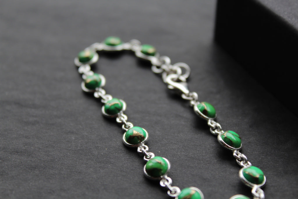 Round Green Mohave Turquoise and Silver Bracelet