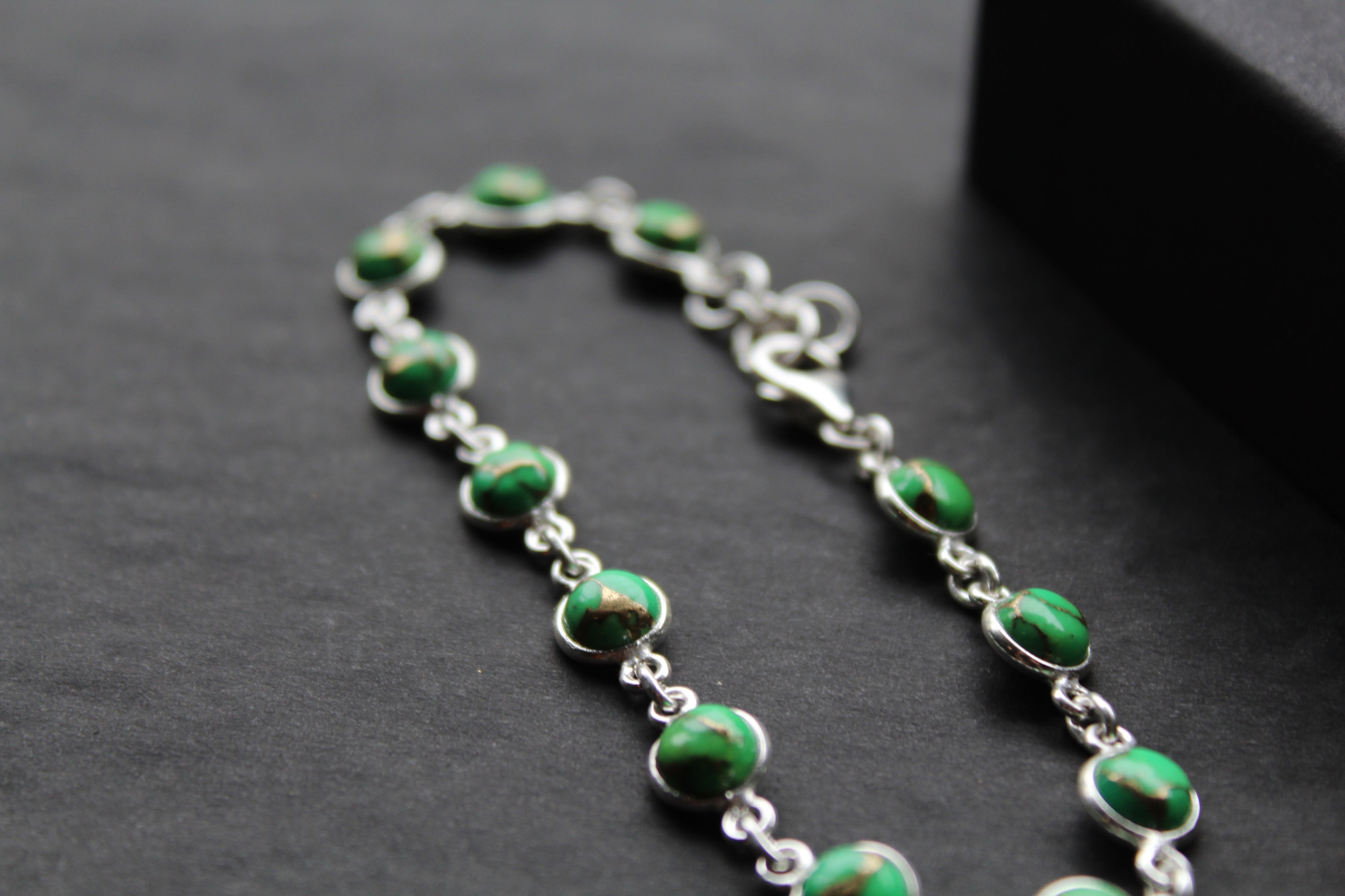 Round Green Mohave Turquoise and Silver Bracelet