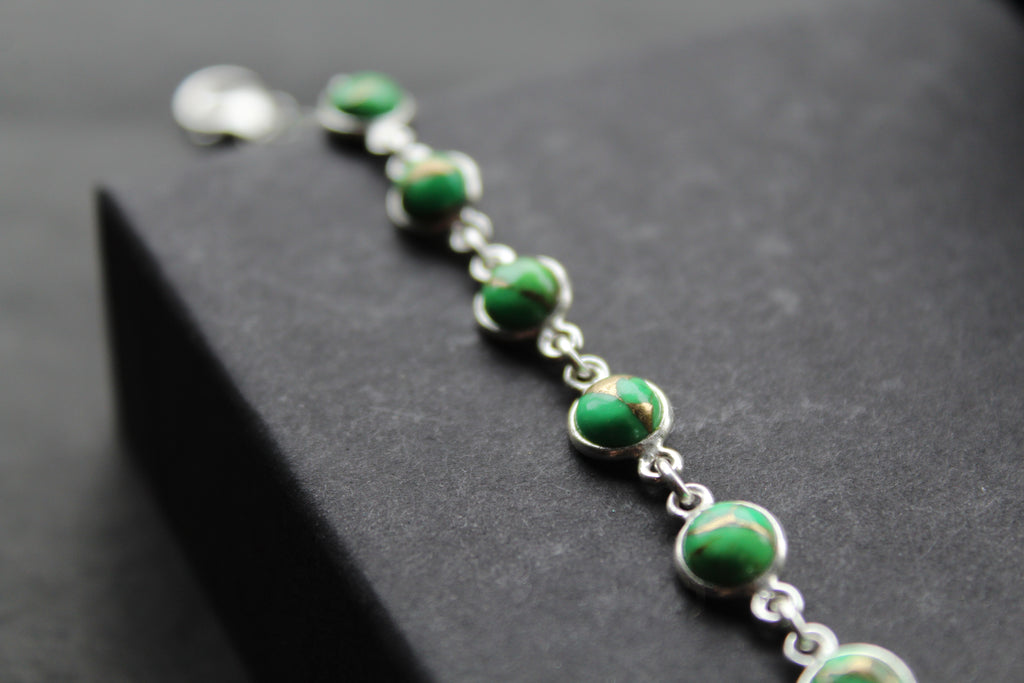 Round Green Mohave Turquoise and Silver Bracelet
