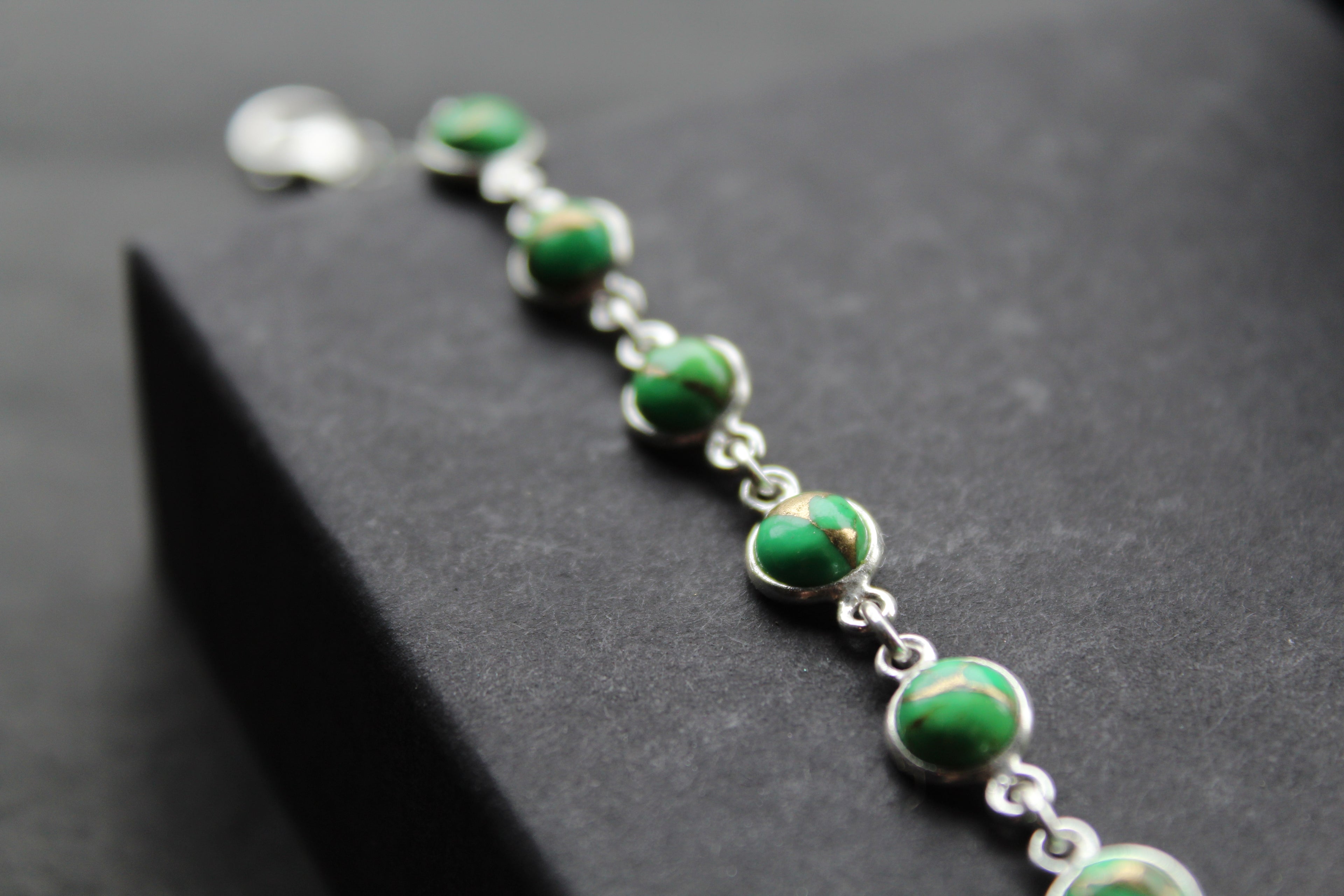 Round Green Mohave Turquoise and Silver Bracelet