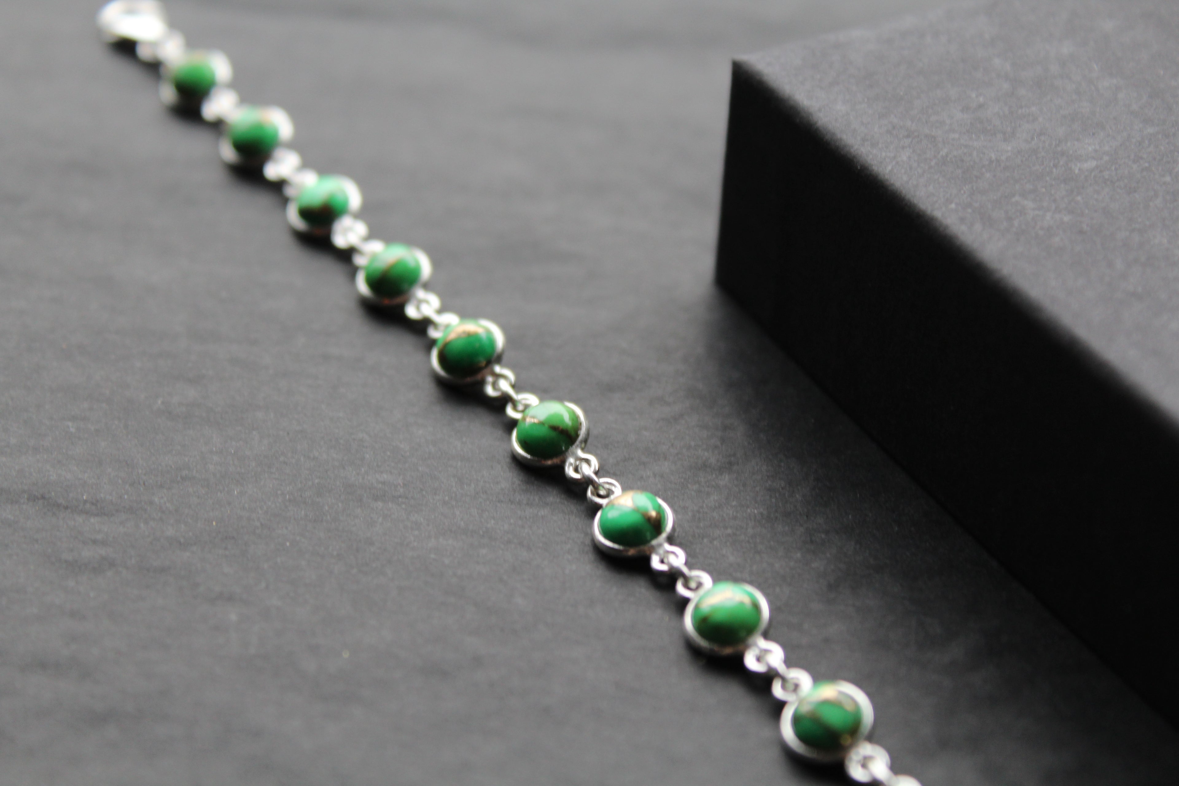 Round Green Mohave Turquoise and Silver Bracelet