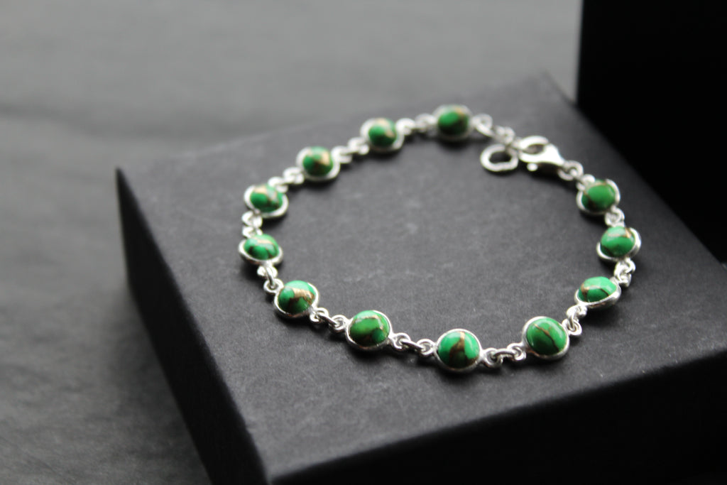 Round Green Mohave Turquoise and Silver Bracelet