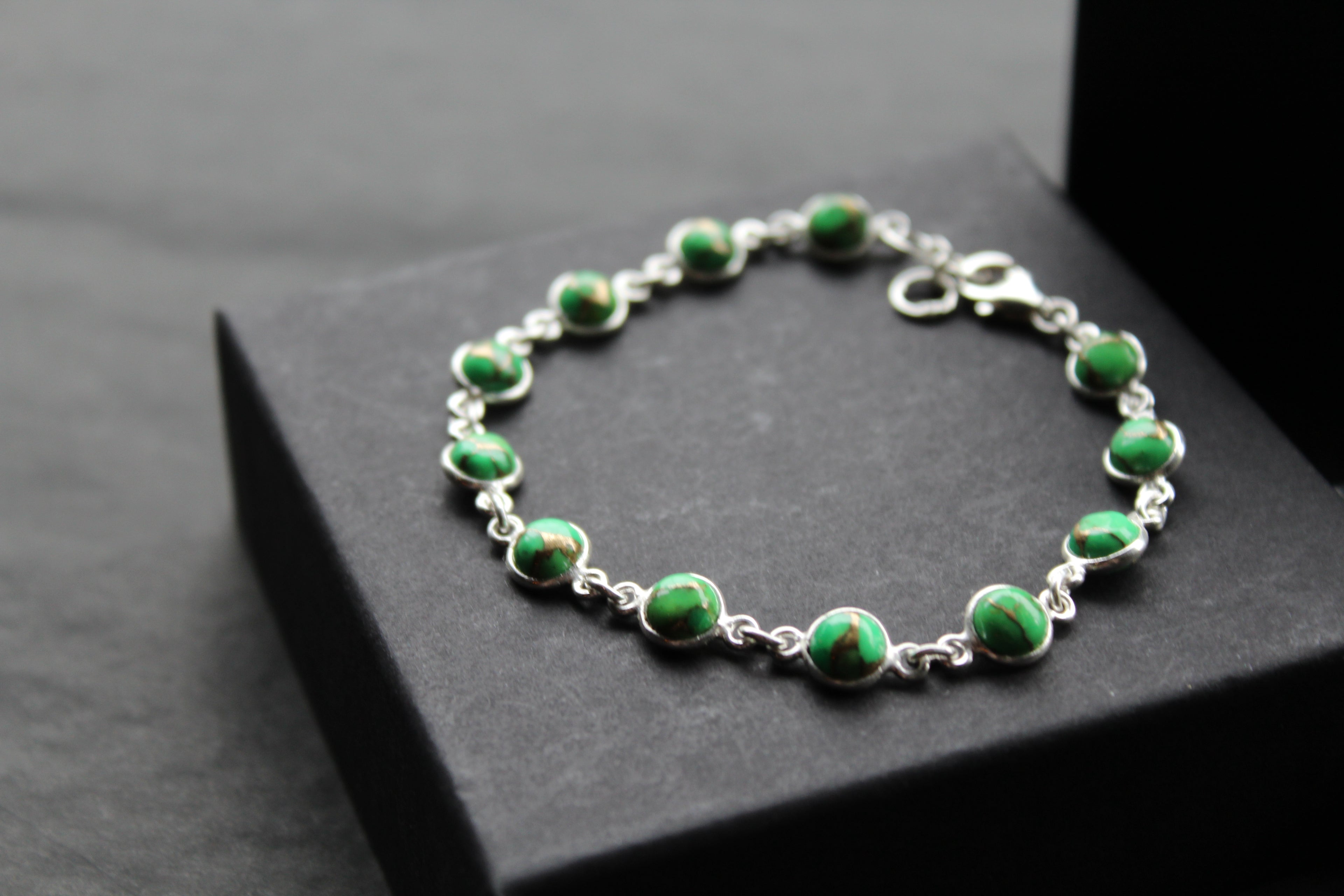 Round Green Mohave Turquoise and Silver Bracelet