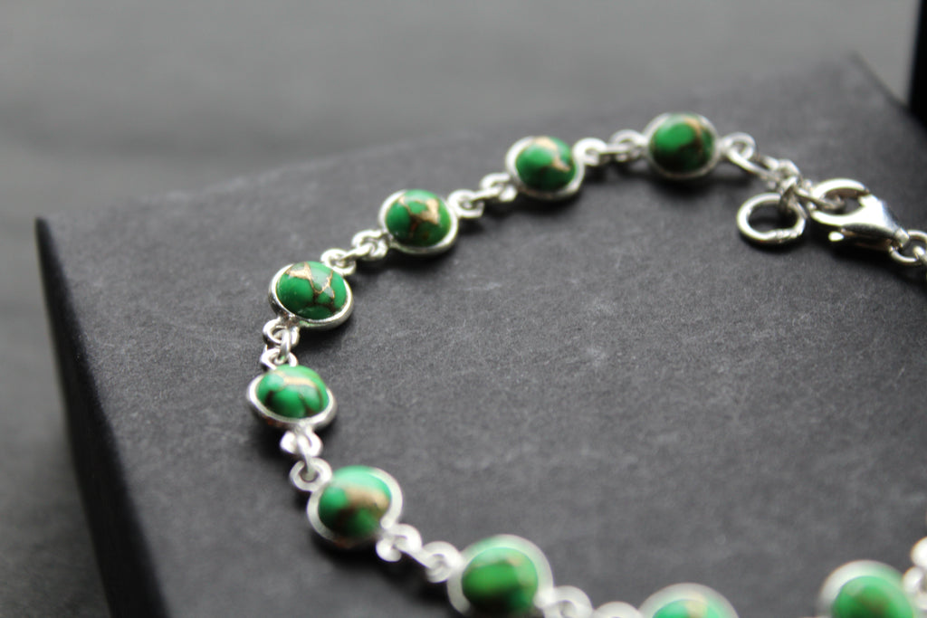 Round Green Mohave Turquoise and Silver Bracelet