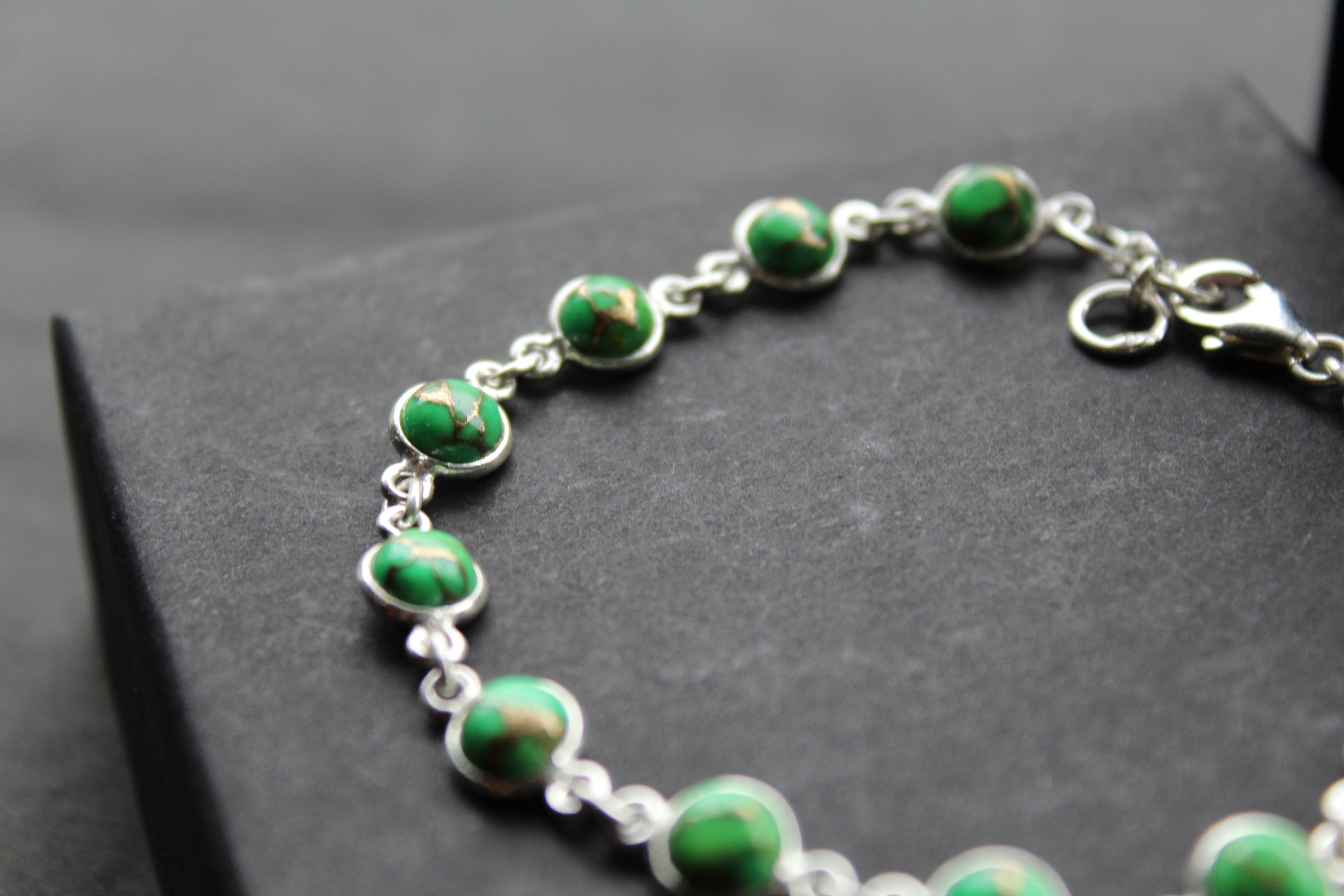 Round Green Mohave Turquoise and Silver Bracelet