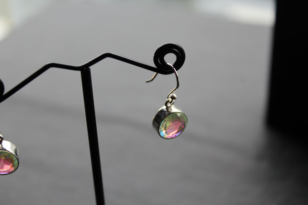 Round Mystic Mercury Mist Topaz Silver Earrings