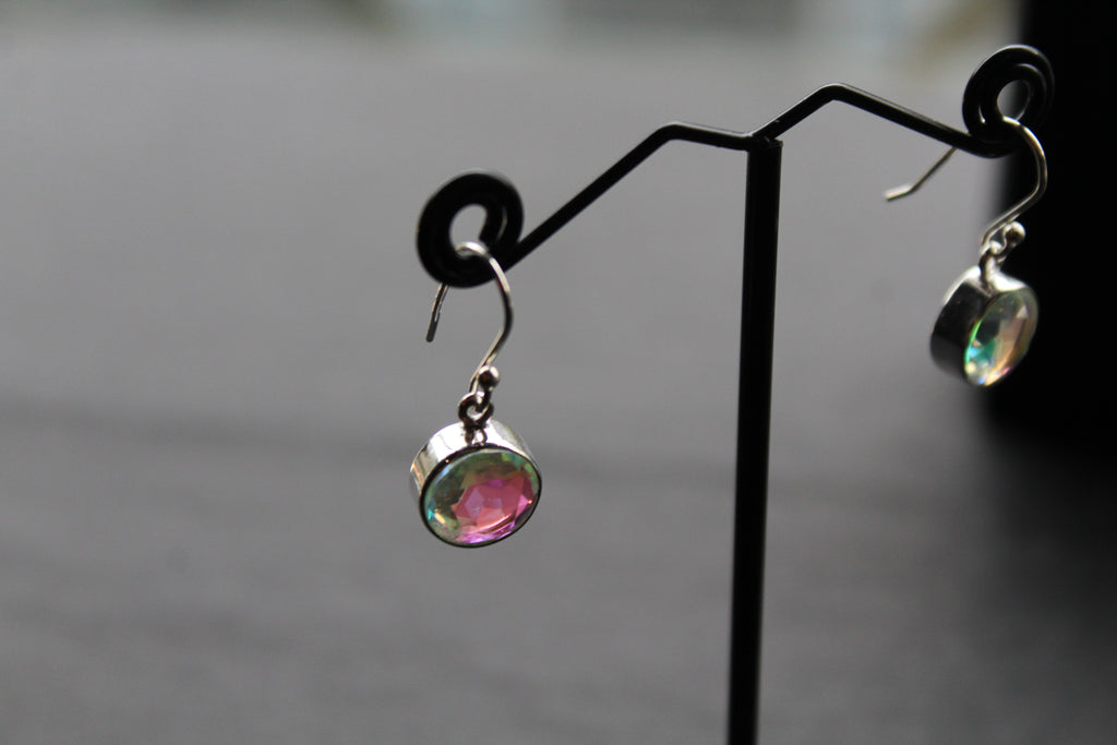 Round Mystic Mercury Mist Topaz Silver Earrings