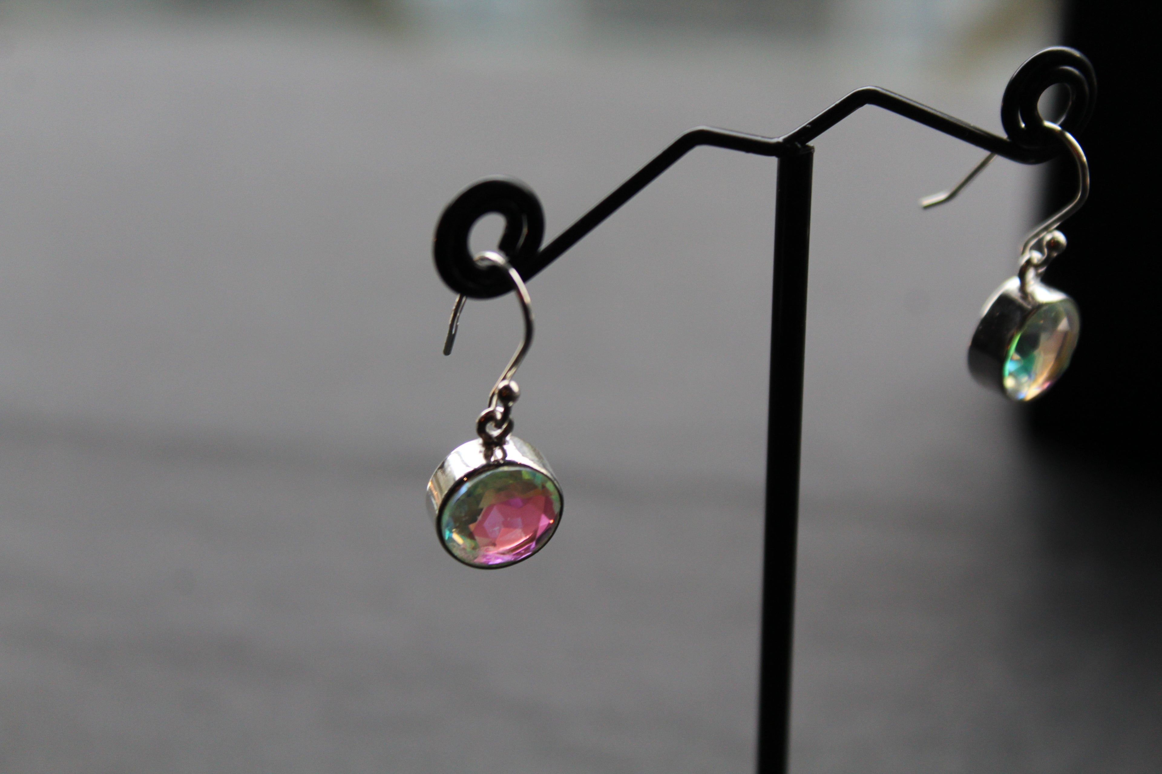 Round Mystic Mercury Mist Topaz Silver Earrings