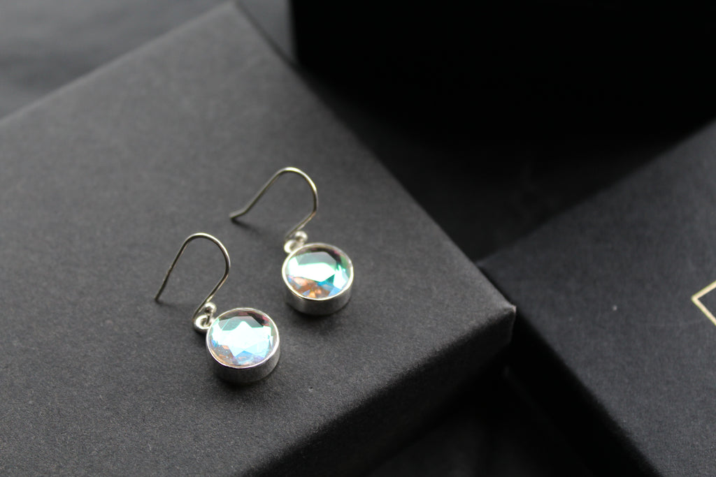 Round Mystic Mercury Mist Topaz Silver Earrings