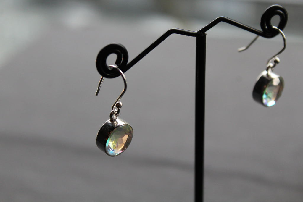 Round Mystic Mercury Mist Topaz Silver Earrings