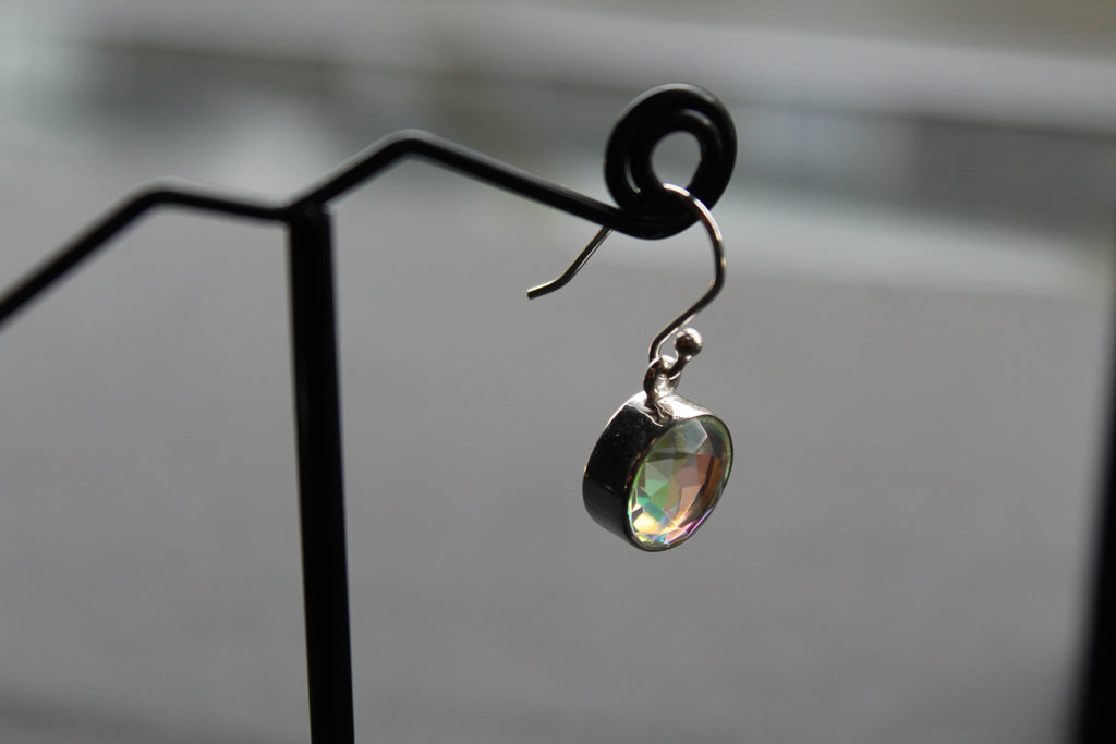 Round Mystic Mercury Mist Topaz Silver Earrings